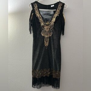 Elegant Black and Gold Fringe Dress